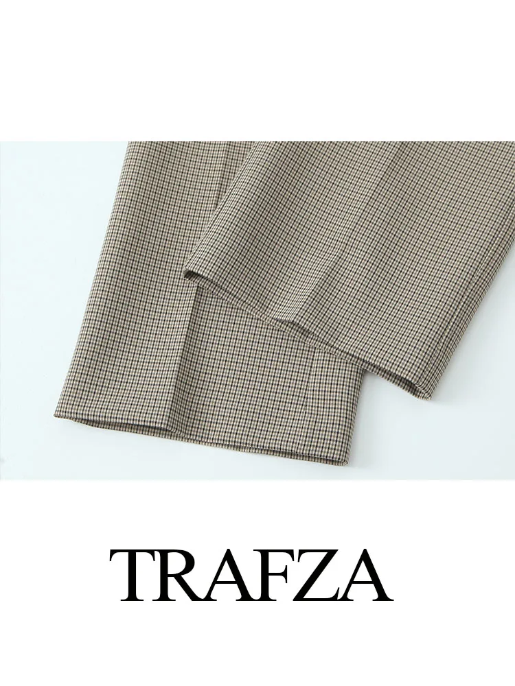 Брюки женские клетчатые с высокой талией на пуговицах молнии