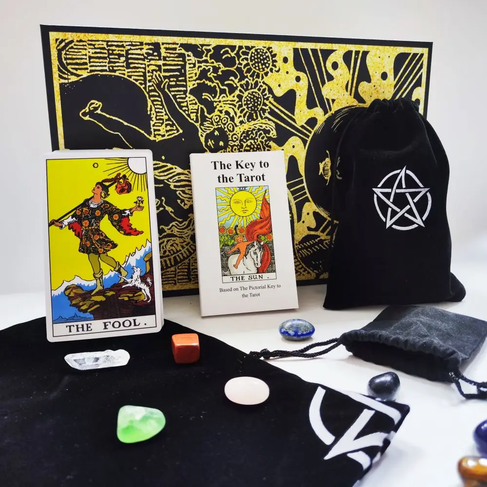 

2022 новый классический костюм Таро 78 карт/набор с цветовой спецификацией кристаллический энергетический камень черный таро сумка скатерть ...