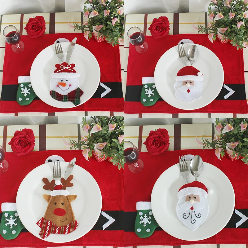 

New Year 2022 Table Dinner Decor Christmas Decorations For Home Cute House Cutlery Suit Knifes Folks Bag Holder Pockets Xmas