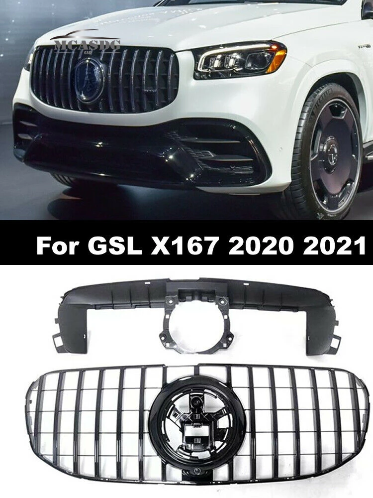 

Chrome Silver Front Grille Mesh +Bracket Fit For Mercedes Benz X167 GLS 2020 2021 2022