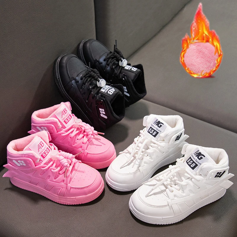 

Children High Casual Shoes Added Cotton 2022 Winter Boys Plush Running Sneakers Girls Warm Sport Sneakers Kids Basketball Shoes