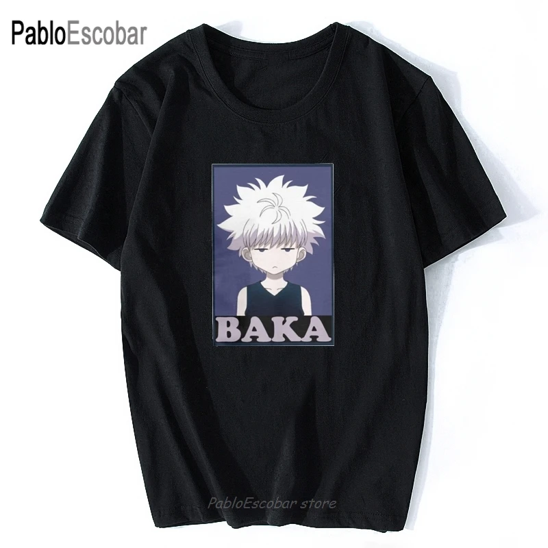 

Классические комиксные футболки Hunter X Hunter Killua Zoldyck Baka с круглым вырезом и коротким рукавом, Классические Японские хлопковые футболки с аниме