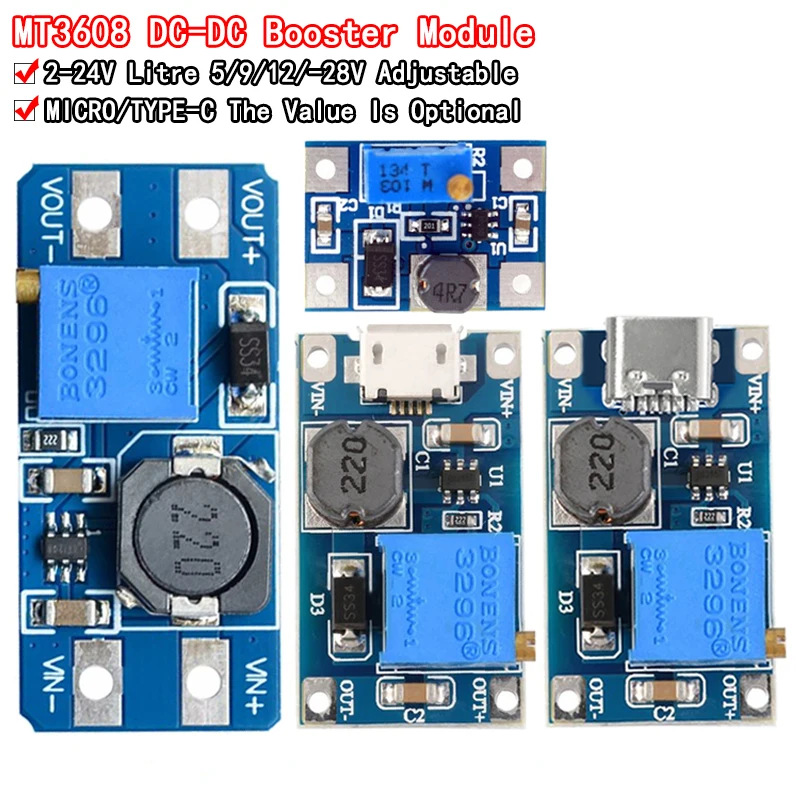 MT3608 DC-DC регулируемый Повышающий Модуль 2А Повышающий Модуль с MICRO USB 2в-24в до 5В 9В 12В 28В