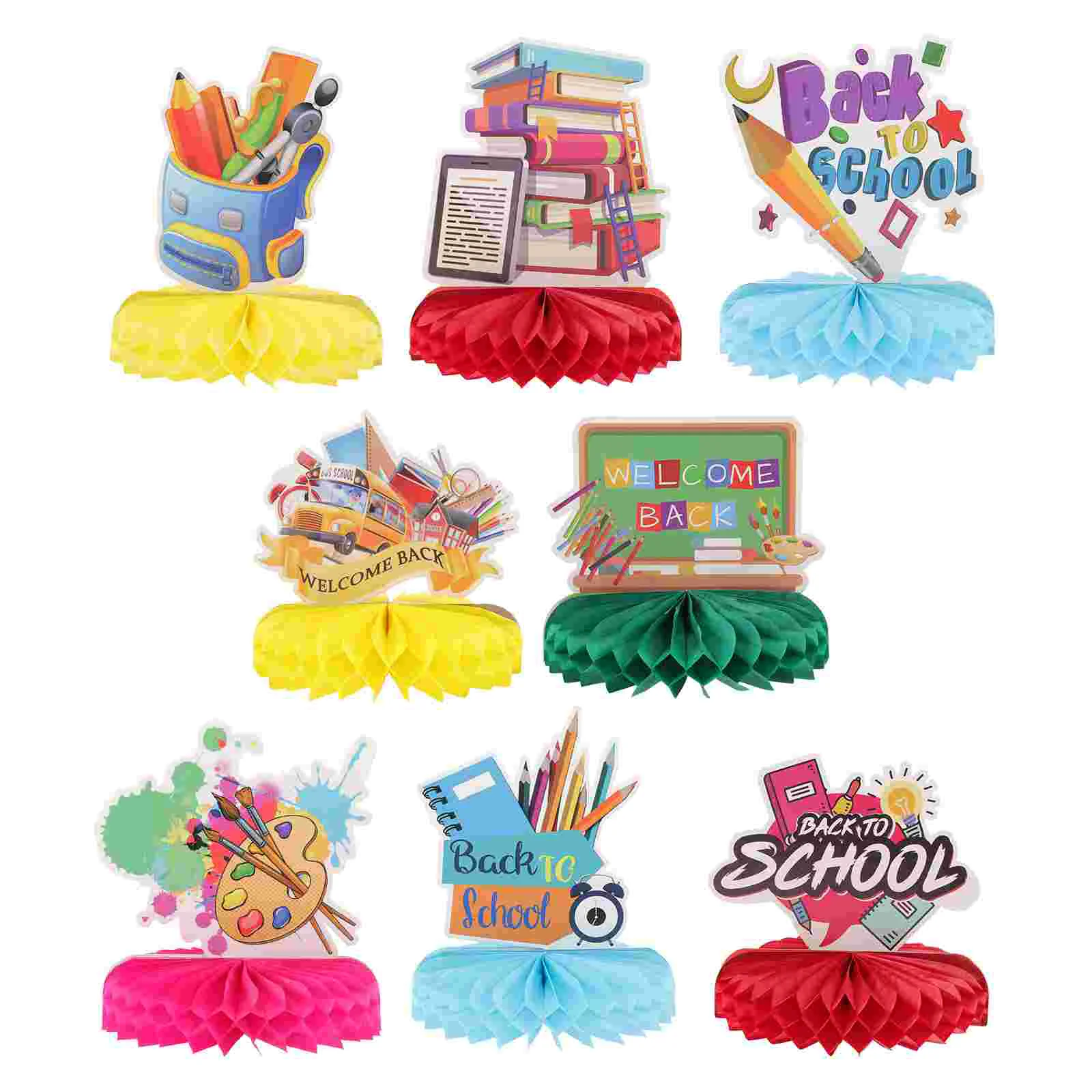

8pcs Welcome Back Decorations Tabletop Honeycomb Centerpiece Ornaments for Party