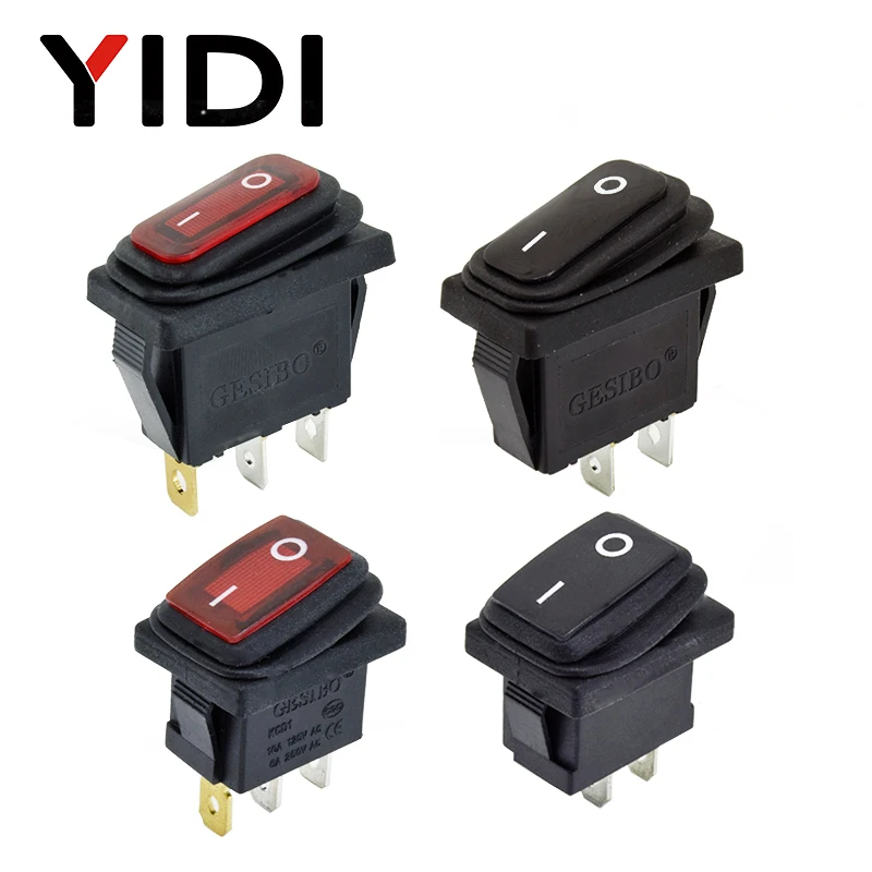 

12V 220V Red LED Light 10A 250V AC Waterproof Rocker Switch 3 Pin SPST ON OFF Car Dashboard Boat Marine KCD1 Rocker Switch