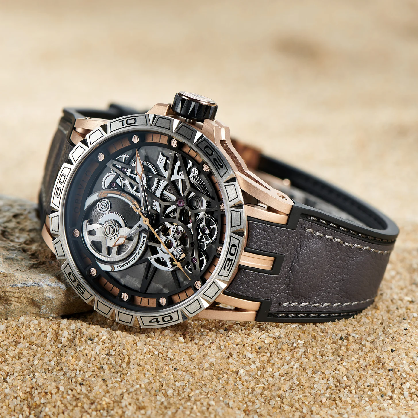 

OBLVLO Brand Sport Skeleton Automatic Mechanical Watches for Men Self-Wind Rubber Strap Sapphire Waterproof Shockproof LM