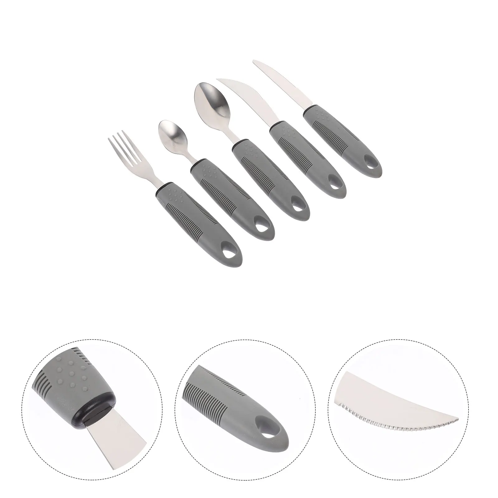 

Professional Stainless Steel Rubber-Plastic Handle TPR Anti-Shake Adaptive Cutlery Fork Spoon Elderly Recovery Food Aid Tool Set