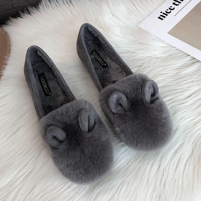 

Big Size Shoes Woman Round Toe Female Footwear Soft Loafers Fur Casual Sneaker Shallow Mouth Large Size Dress Boat New Winter