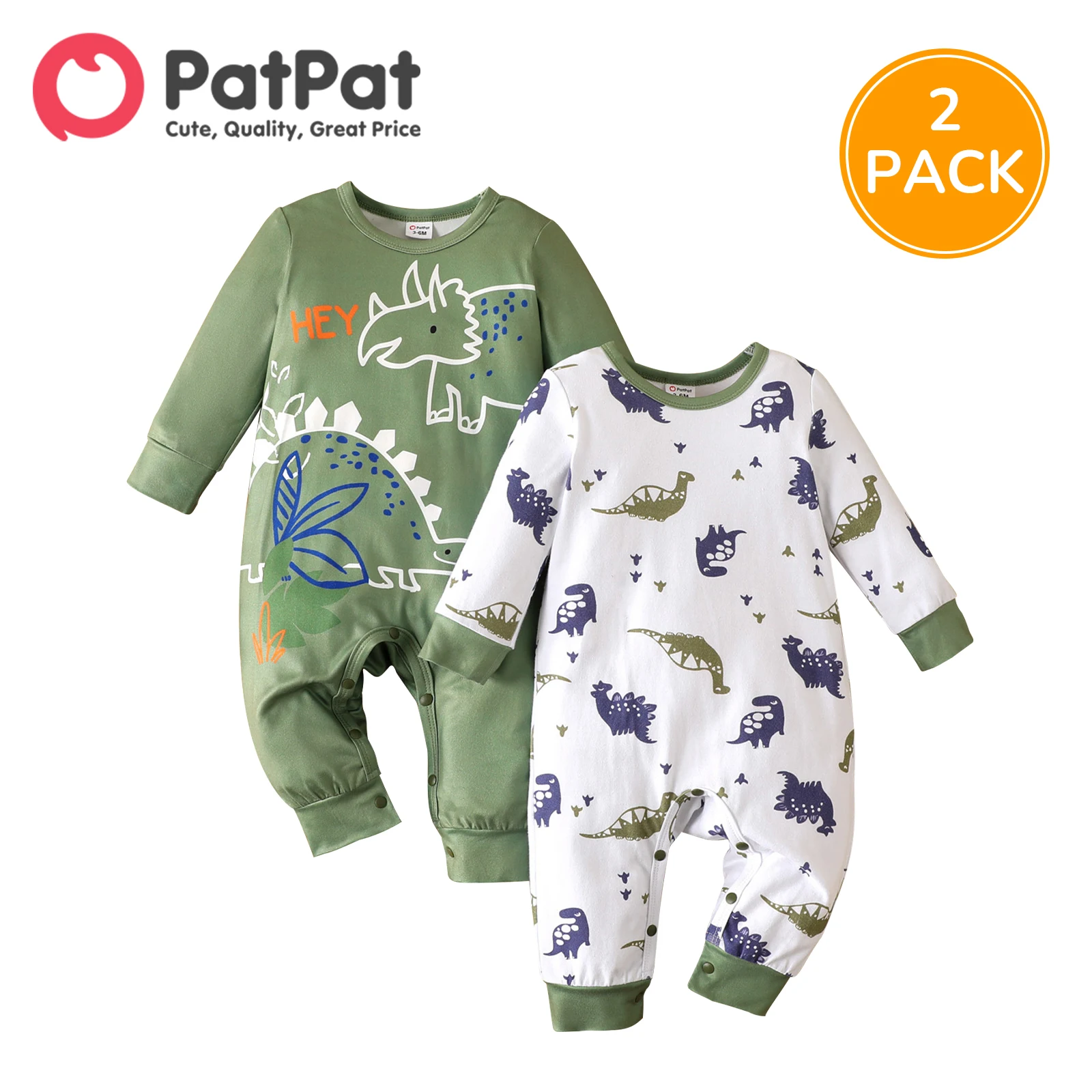 

PatPat 2-Pack Baby Boy Clothes Newborn Overalls Romper 95% Cotton Long-sleeve Dinosaur Print Jumpsuits Set