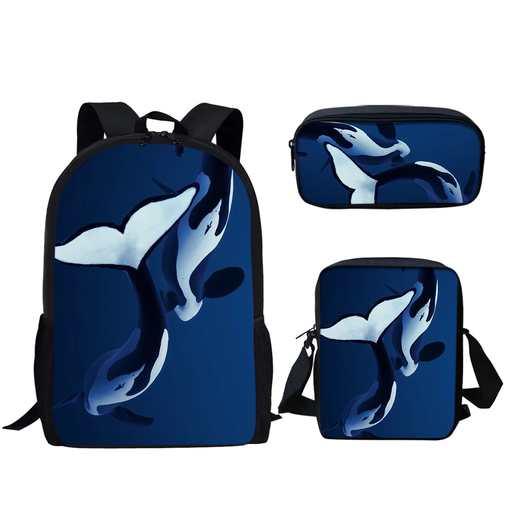 Belidome 3Set School Bags for Teen Boys Girls Orca Paintings Print Casual Backpack for College Student Bookbag Back to School