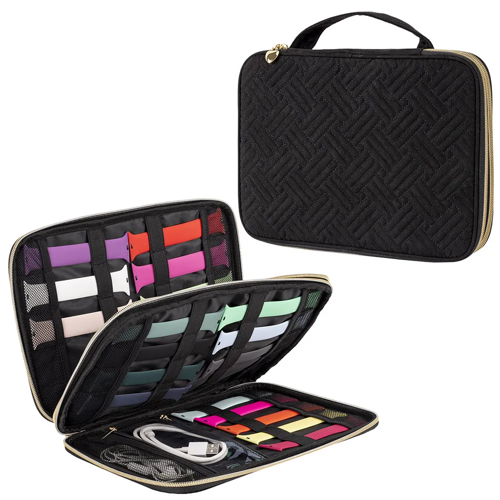 

Large Capacity Wrist Watches Strap Storage Bags Watchband Charging Cable Organizer Pouch Carrying Case Supplies