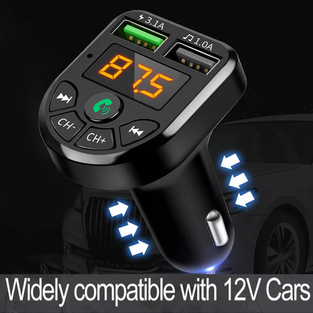 

FM-трансмиттер автомобильный, Bluetooth 5,0, 2 USB-порта