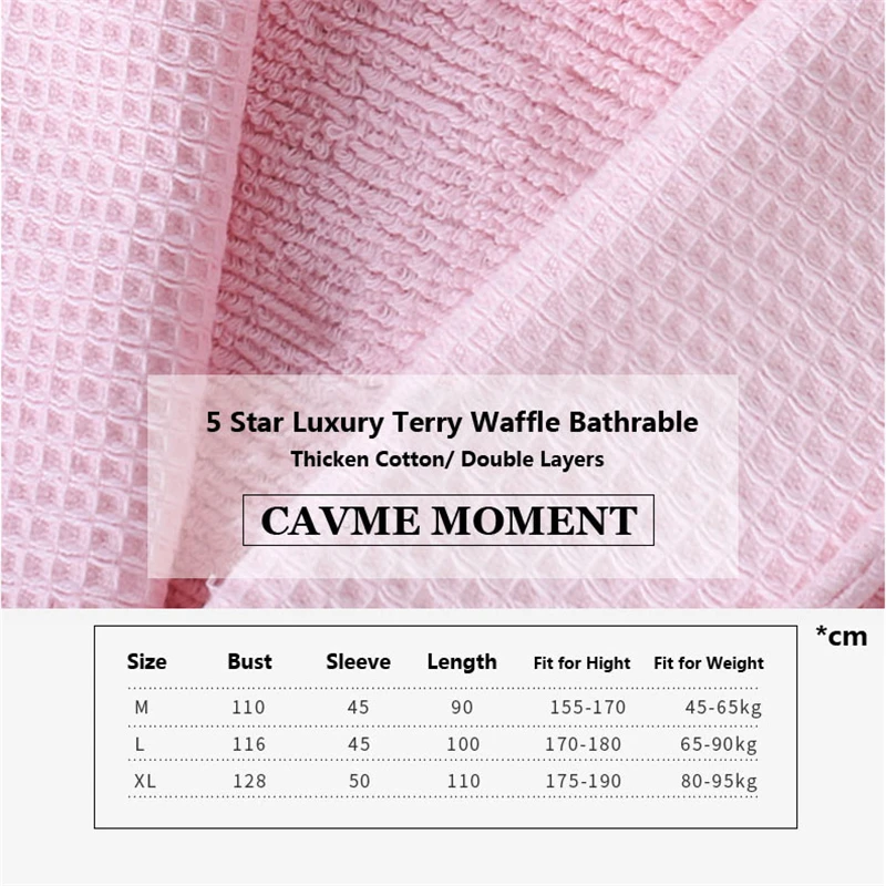 CAVME Winter Terry Waffle Kimono Towel Bathrobe Bride PLUS SIZE Long Robe Unisex Thicken Sleepwear Nightgown