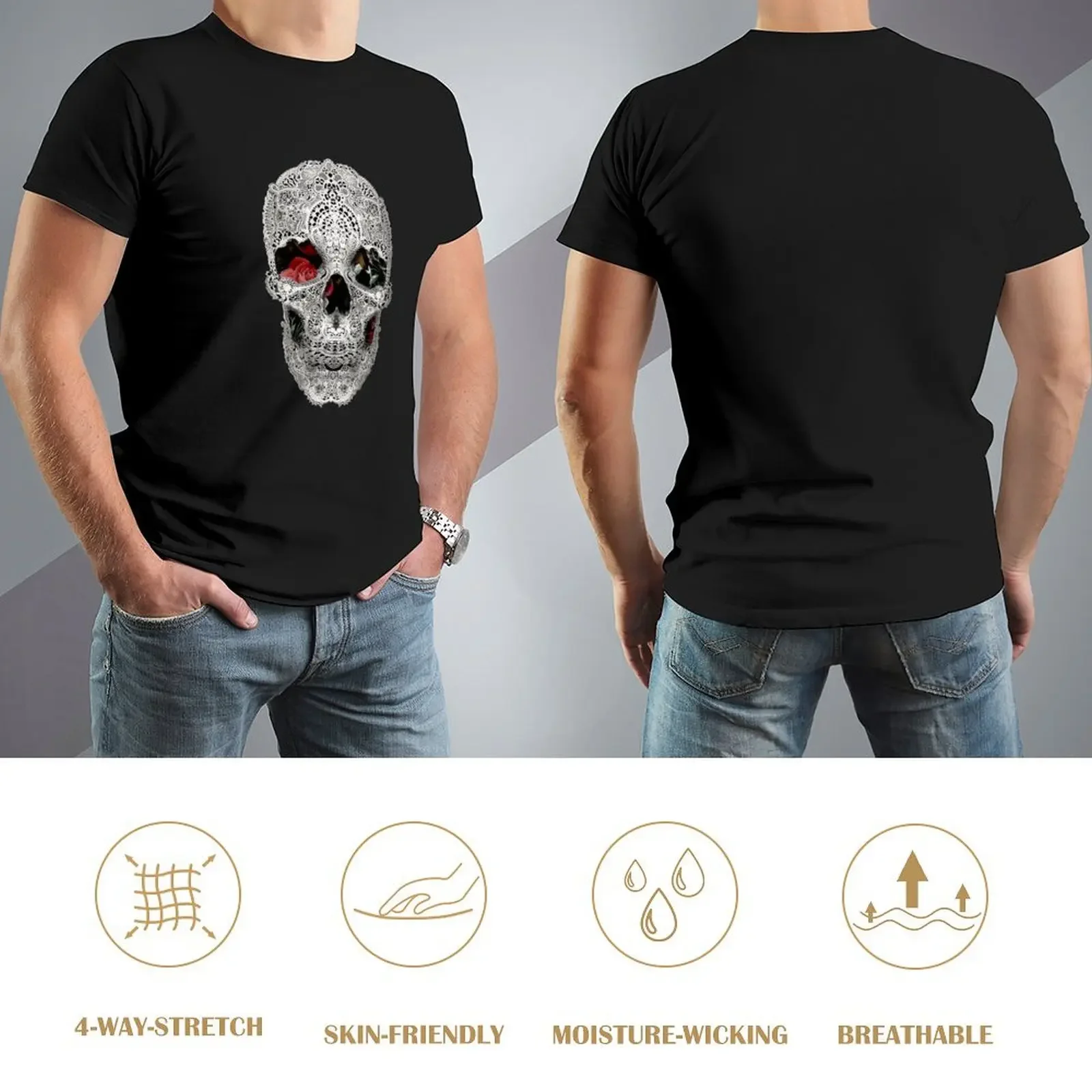 Lace Skull Light T-Shirt sweat man t shirt vintage shirts baggy oversized men