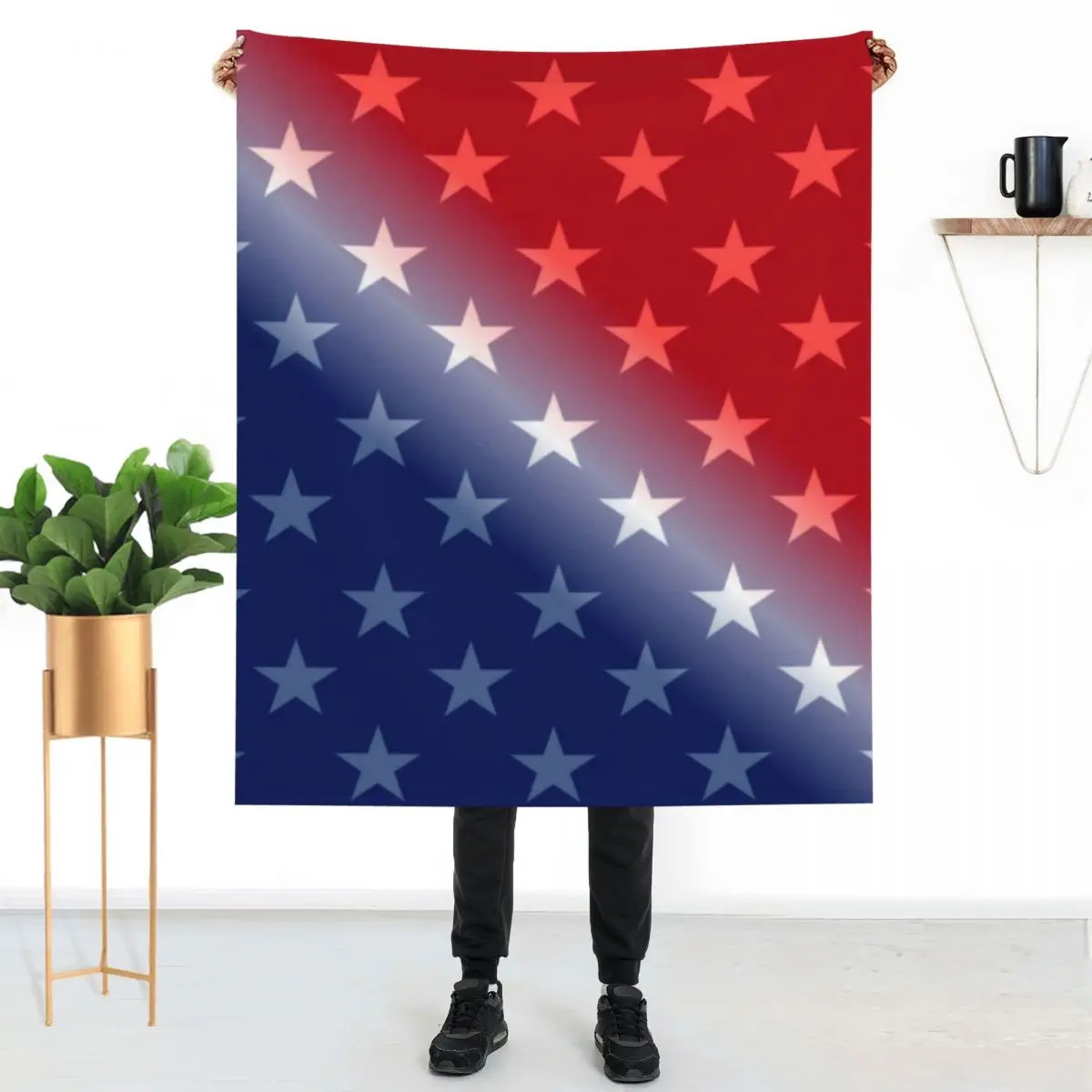 

Star Print Blanket Patriotic Red White Blue Stars Customize Fleeze Throw Blanket Couch Thick Blankets