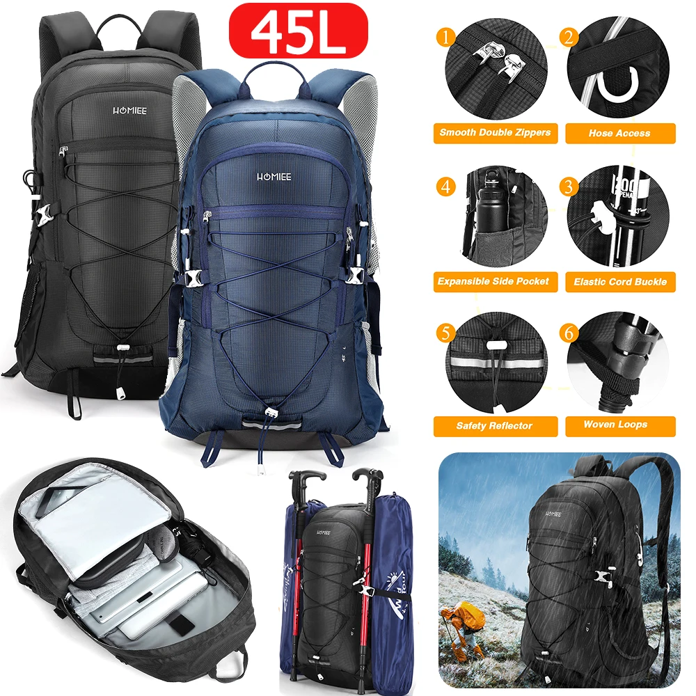 

45L Large Capacity Waterproof Travel Bags Rucksack Outdoor Sport Backpack with Rain Cover Camping Climbing Trekking Knapsack