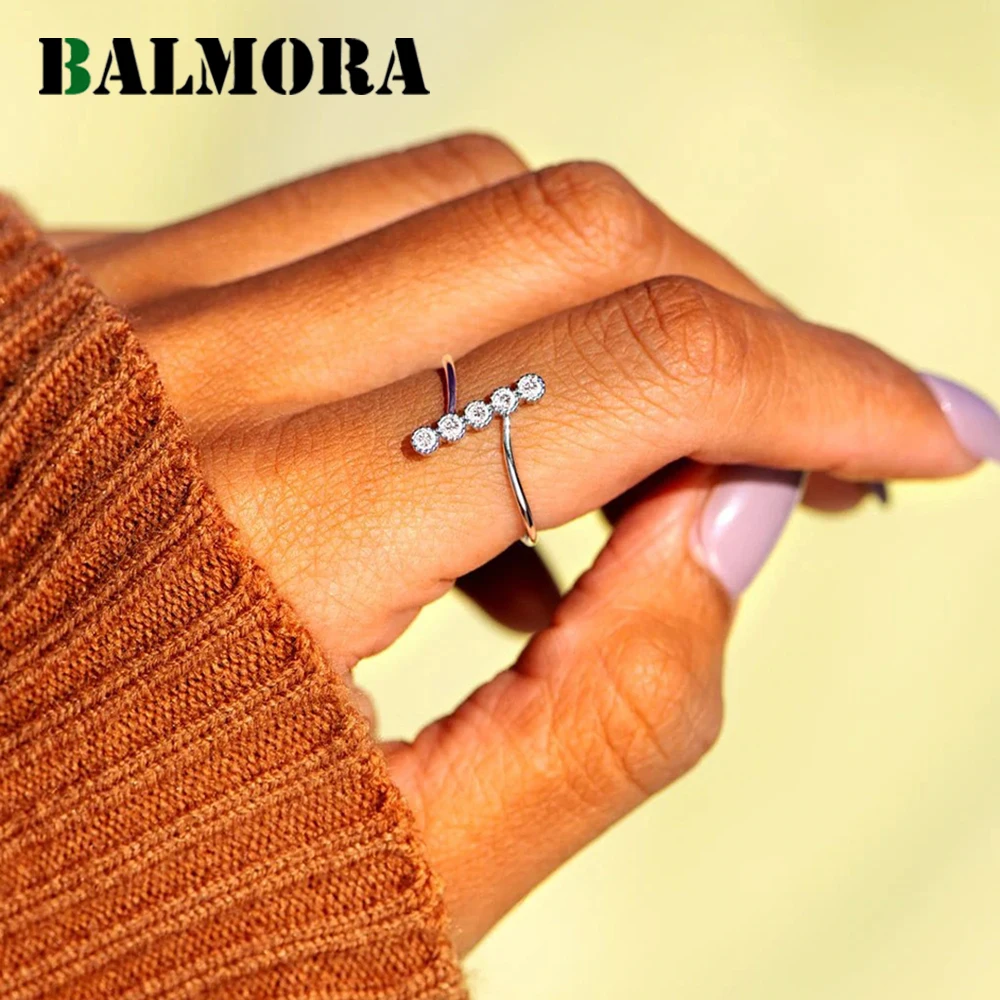 

BALMORA S925 Sterling Silver INS Style Zircon Crystal Ring For Women Girl Elegant Temperament Rhinestone Stacking Ring Jewelry