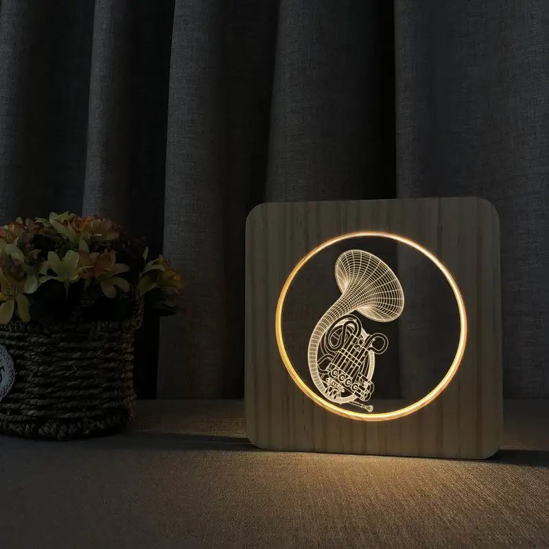 

3D LED Musical Instrument Saxophone Acrylic Wooden USB Night Lamp Table Light Carving Lamp for Children's Room Decorate