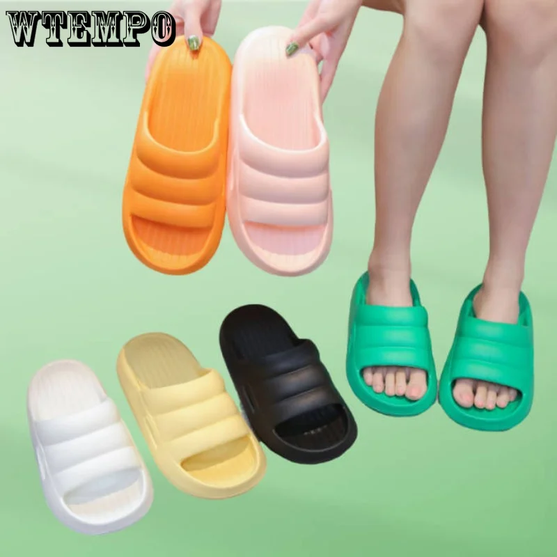 

Летние домашние тапочки WTEMPO для пар, однотонные Нескользящие мягкие напольные туфли на плоской подошве, женская обувь для ванной комнаты из ЭВА, Прямая поставка