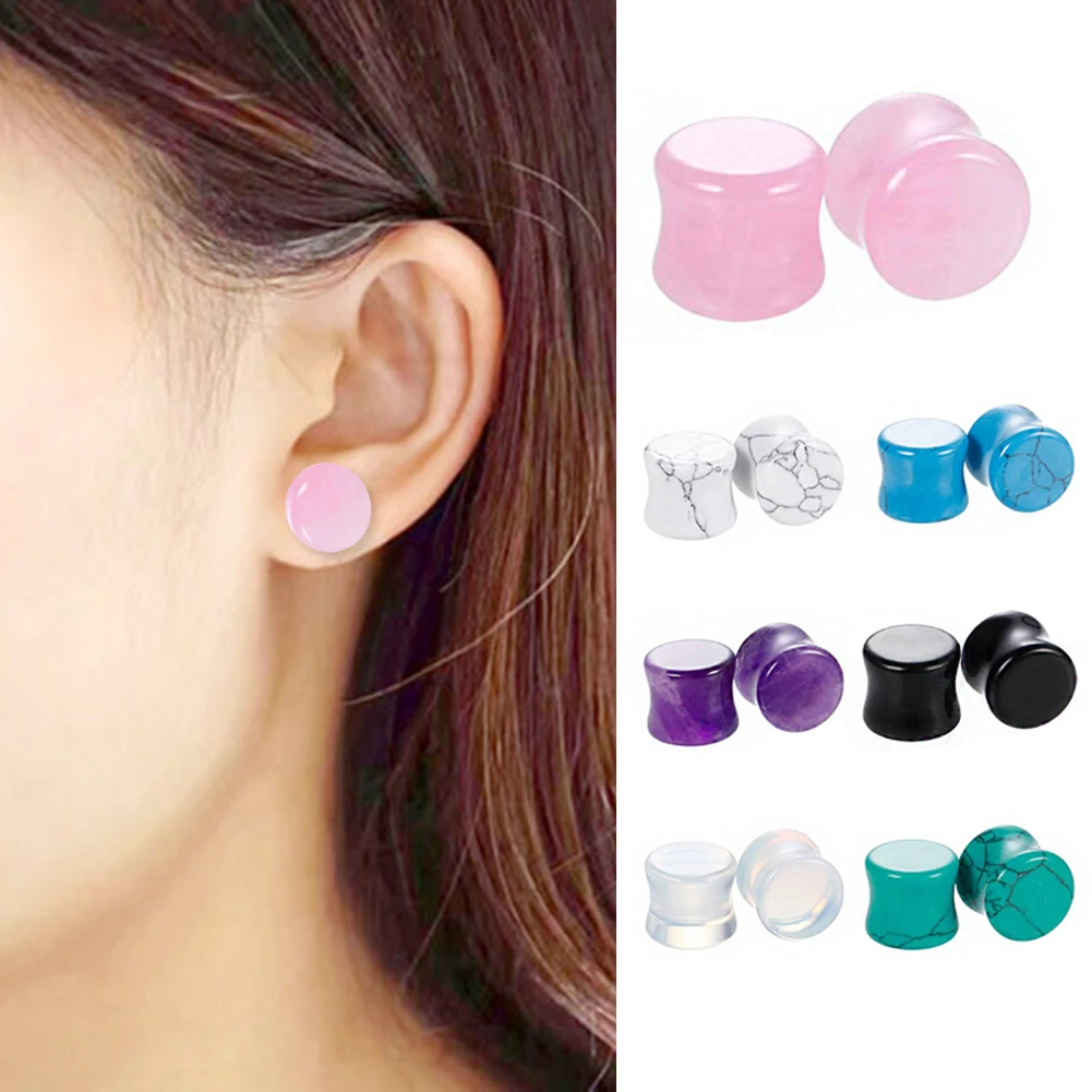 

2PC Stone Ear Plugs Gauges Earrings Women Men Ear Plug Flesh Tunnel Piercing Expander Ear Stretcher Body Piercing Jewelry