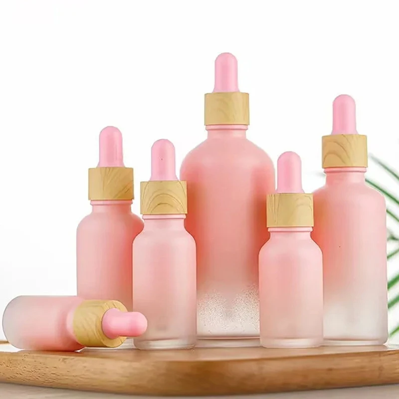 

5/10/15/20 ML Pink Frosted Glass Bottle with Pipette Dropper Refillable Bottle Essential Oil Bottles Cosmetic Essence Packing