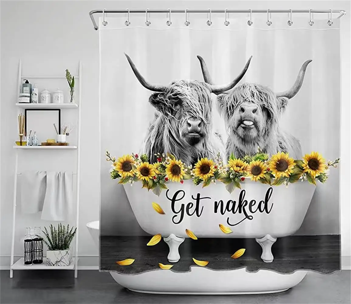 

Забавные шторы для душа в стиле «Корова» с подсолнухами