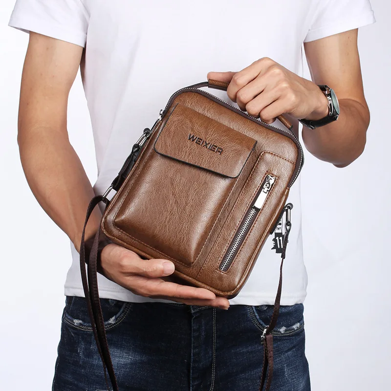 New Vintage Men's Leather Shoulder Bag Multi-function Crossbody Bag Male Hand Tote bags Large Capacity Messenger Bag For Man