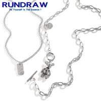 rundraw fashion silver color men violent bear sweater titanium steel chain party jewelry gifts necklace