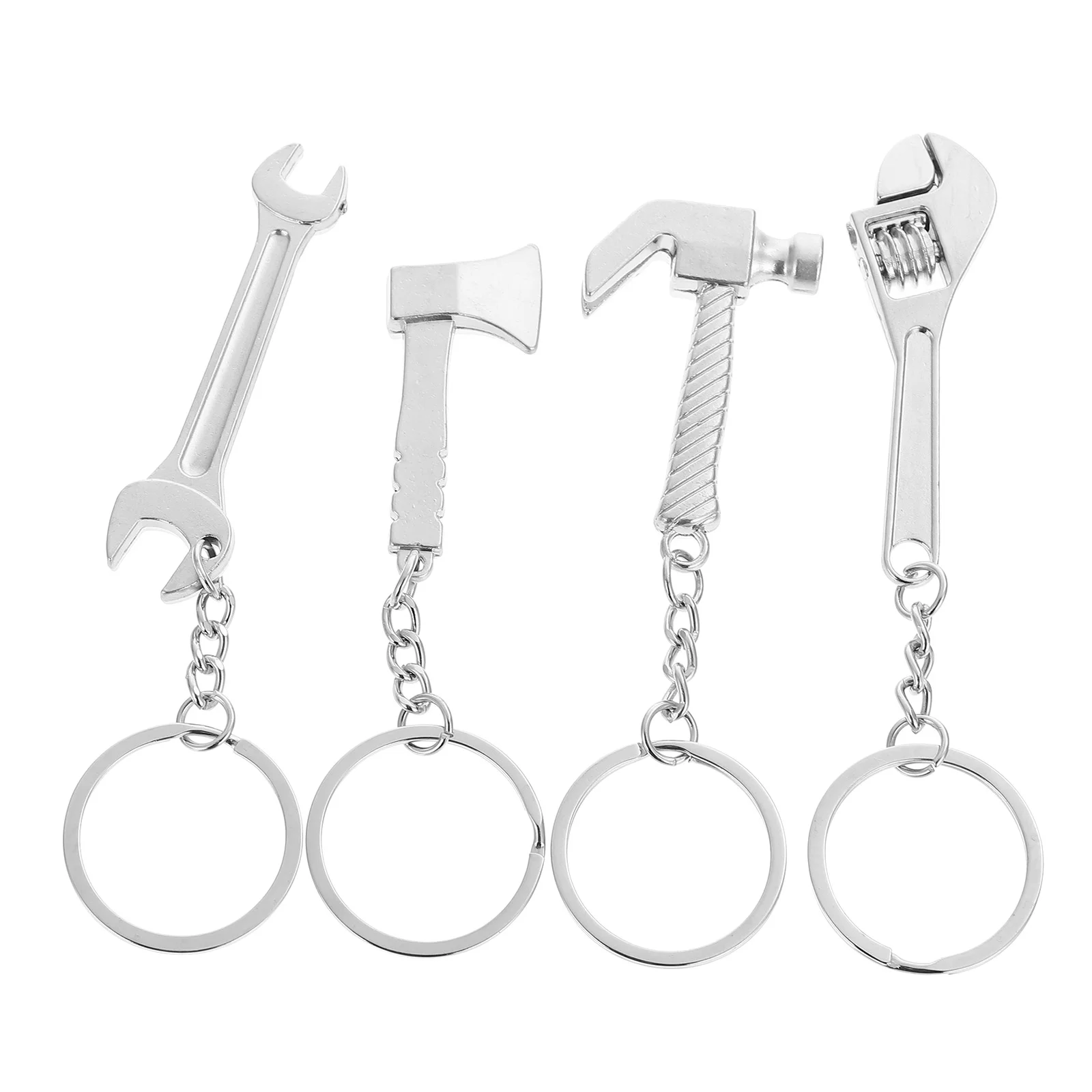 

4 Pcs Metal Keychain Rings Keyring Onament Imitation Tool Keyrings Pendant Spanner Lettering
