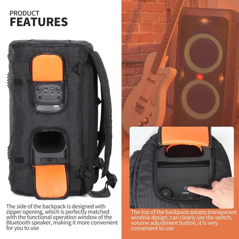 Black Travel Carrying Case Hard Shell Blue Tooth Speaker Storage Bag With Hand Strap Portable Sound System Carry Backpacks
