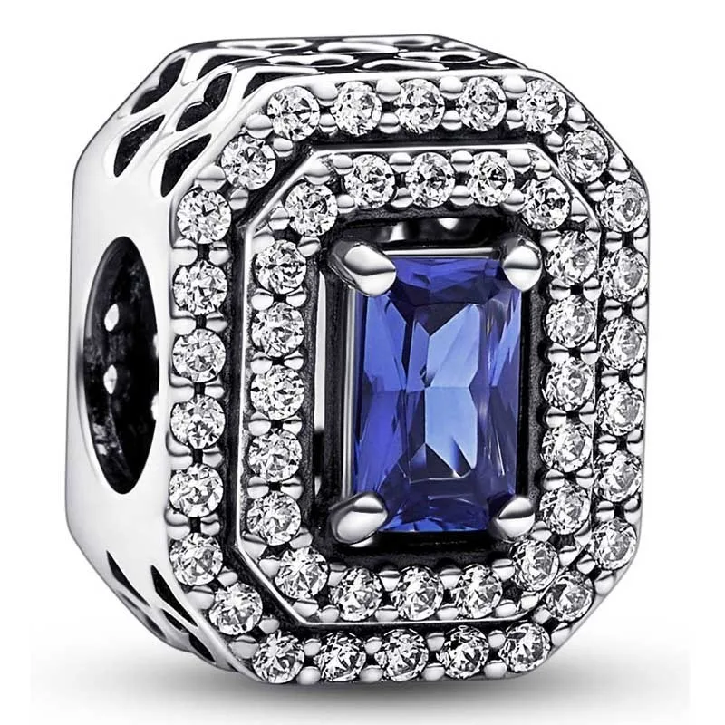 

Authentic 925 Sterling Silver Moments Blue Sparkling Levelled Rectangular Charm Fit Women Pandora Bracelet & Necklace Jewelry