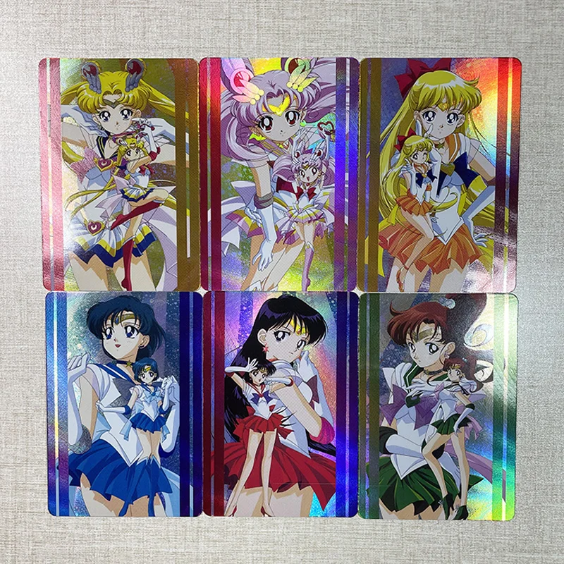 

Самостоятельное изготовление Tsukino Usagi Mizuno Ami, 6 шт./набор, рефракционные цветные флэш-периферийные аниме, коллекционные карточки, Подарочные игрушки