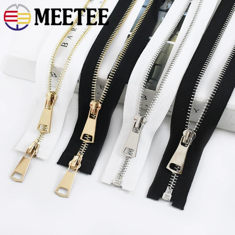 

Meetee 5# Metal Zippers 60-150cm Open-End Zips Single Double Sliders Zipper Puller for Jacket Coat Zip DIY Sewing Accessories