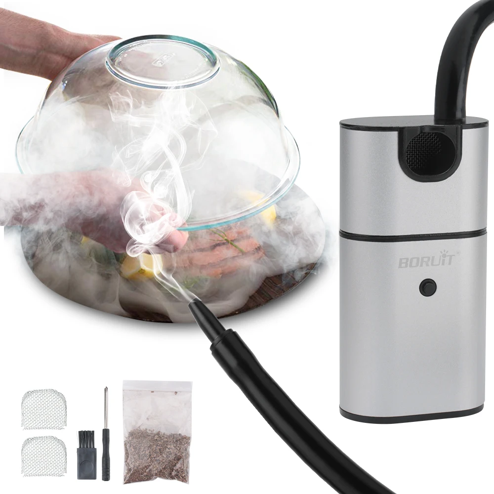 

BORUiT Portable Food Cold Smoke Generator Molecular Cuisine Smoking Gun Meat Burn Smokehouse Cooking for BBQ Grill Smoker Wood