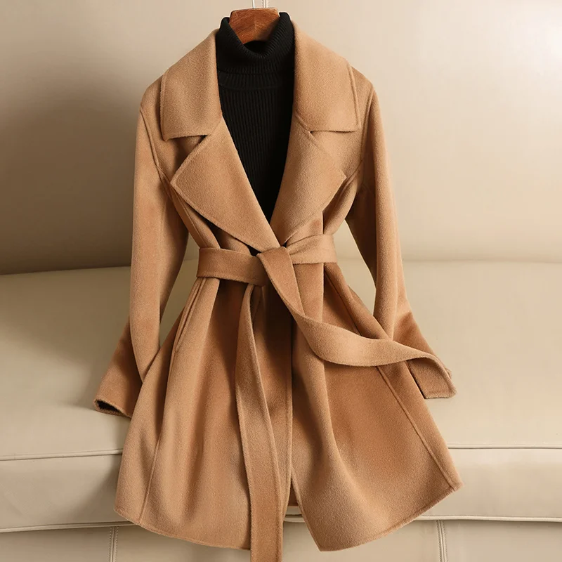 

Double-sided Cashmere Autumn Winter Ladies Trench Jackets Mid-length Fashion Female 100% Woolen Coat Women Clothing Lq