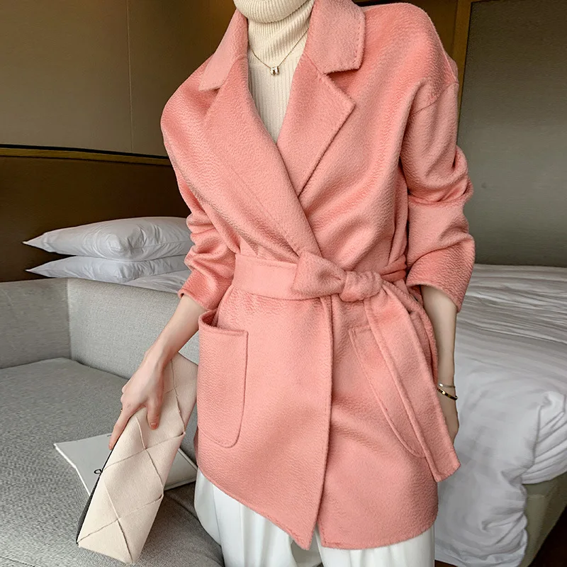 

MDUG Autumn/Winter 2023 new over-the-knee English Feng shui corrugated double-sided wool coat for women's plus-size wool coat