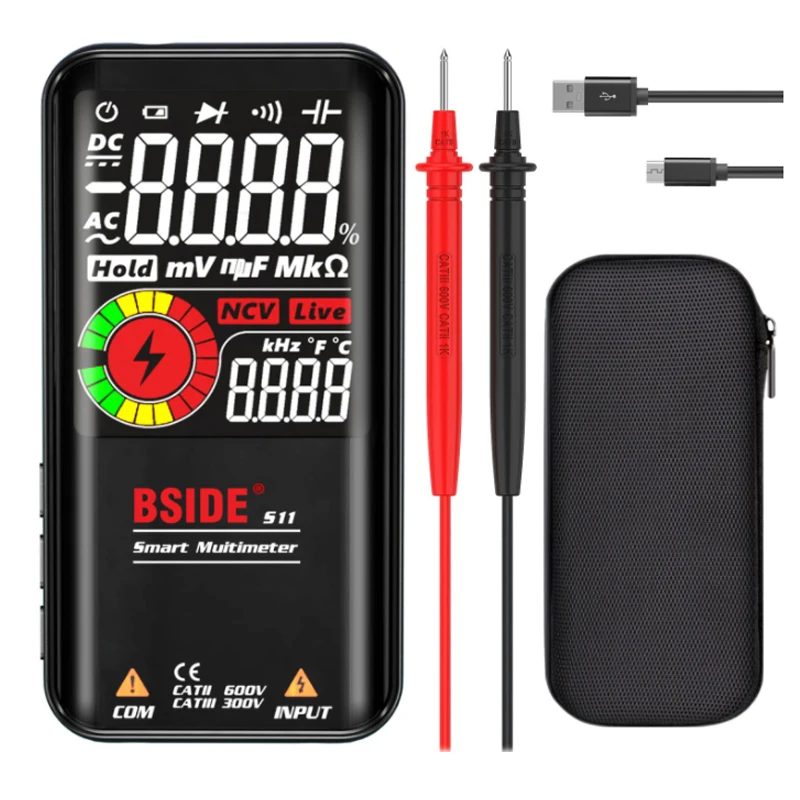 

BSIDE Digital Multimeter 9999 T-RMS 3.5"LCD Color Display DC AC Voltage Capacitance Ohm Diode multimetro NCV Hz Live wire Tester