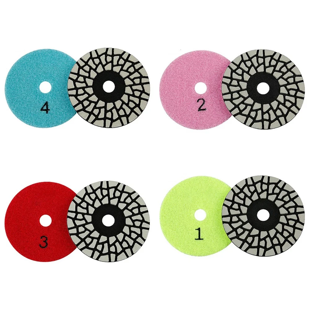 

4pcs 4 Inch 100mm Diamond Polishing Pads Kit For Granite Stone Concrete Marble Polishing Use 4 Steps Grinding Disc Polishing Pad