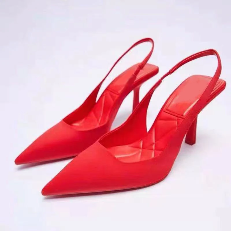 

Женские босоножки на высоком каблуке ZA Baotou, черные босоножки на тонком среднем каблуке, с открытой спиной и острым носком, свадебная обувь,