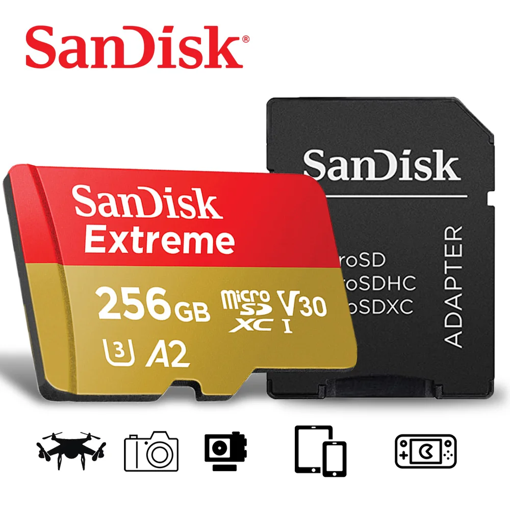 SanDisk Оригинальная карта памяти 128 ГБ A2 U3 Extreme microSDXC флэш-карта 256 512 USB TF-карта 4K для
