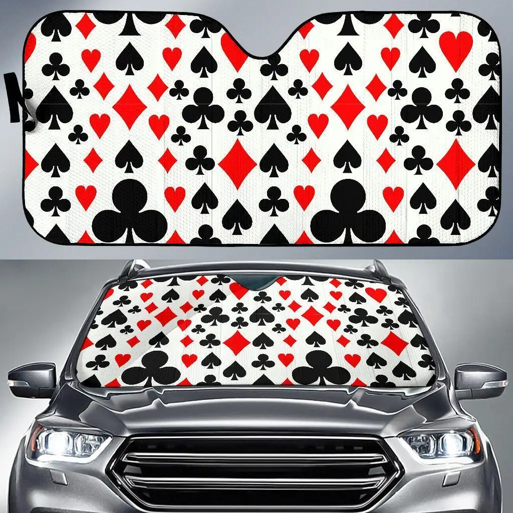 

Poker Casino Playing Card Pattern Print Auto Sun Shade Car Windshield Window Cover Sunshade