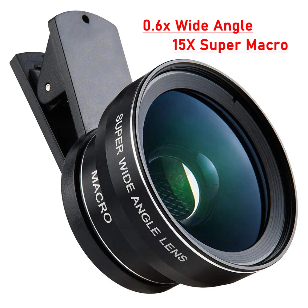 

2in1 HD Phone Camera Lens 0.6x Super Wide Angle & 15x Macro Mobile Phone Lens For iPhone 8 X 11 Xiaomi Samsung All Smartphones