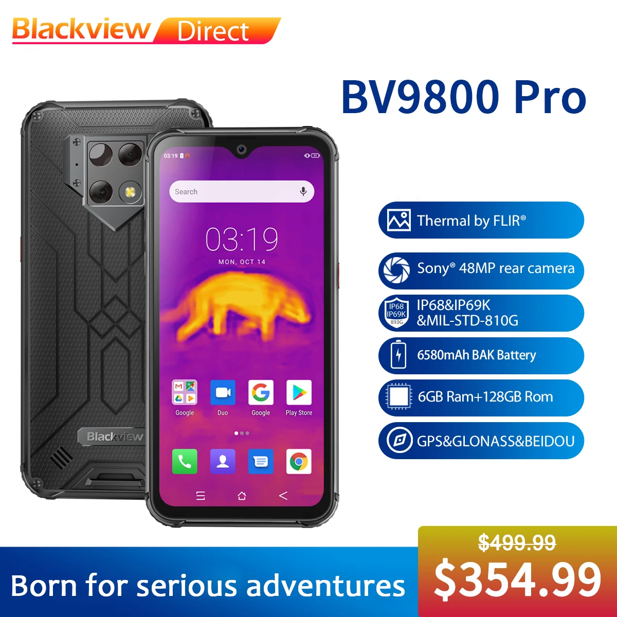 

Blackview BV9800 Pro Global First Thermal imaging Smartphone Helio P70 Android 9.0 6GB+128GB Waterproof 6580mAh Mobile Phone
