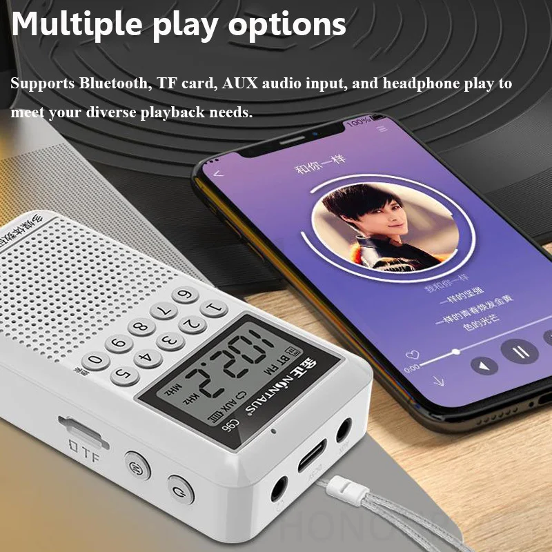 Фото Мини-карманный FM-радио, высокочувствительный радиоприемник, портативный Bluetooth-динамик, рекордер со светодиодной подсветкой, поддержка TF-карты, гарнитура