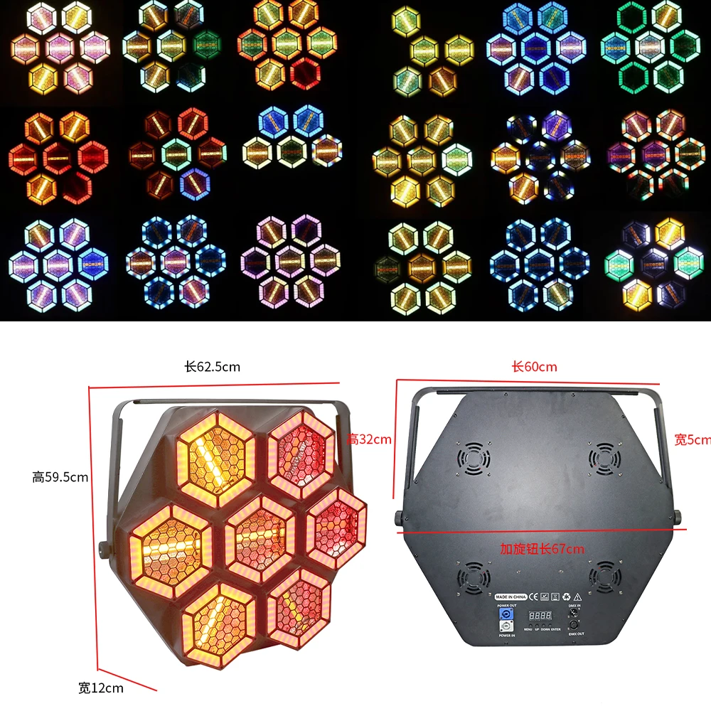 Фото 7-светодиодный шестиугольный винтажный сценический светильник RGB с пиксельной матрицей, ретро-эффект, DMX-управление, стробоскоп, фоновое освещение для баров и клубов №2
