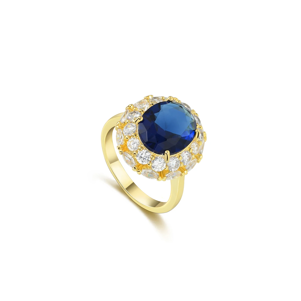 

Delicate Fashion Flower Shape Blue Sapphire Gemstone 925 Silver Gold Plated Cluster Ring For Wedding