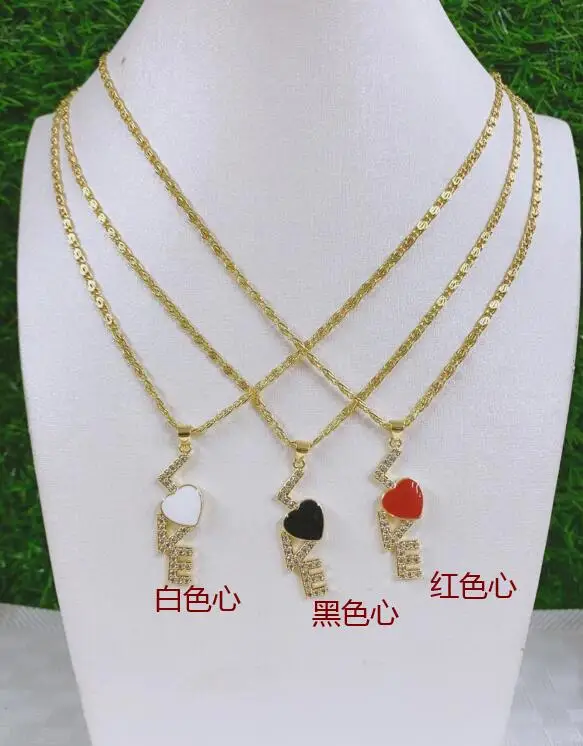 

CZ Pave LOVE Enamel Color Cute Heart Pendant Necklace For Women Gold Chain 2022 Trend Romantic Party Gift Fashion Jewelry