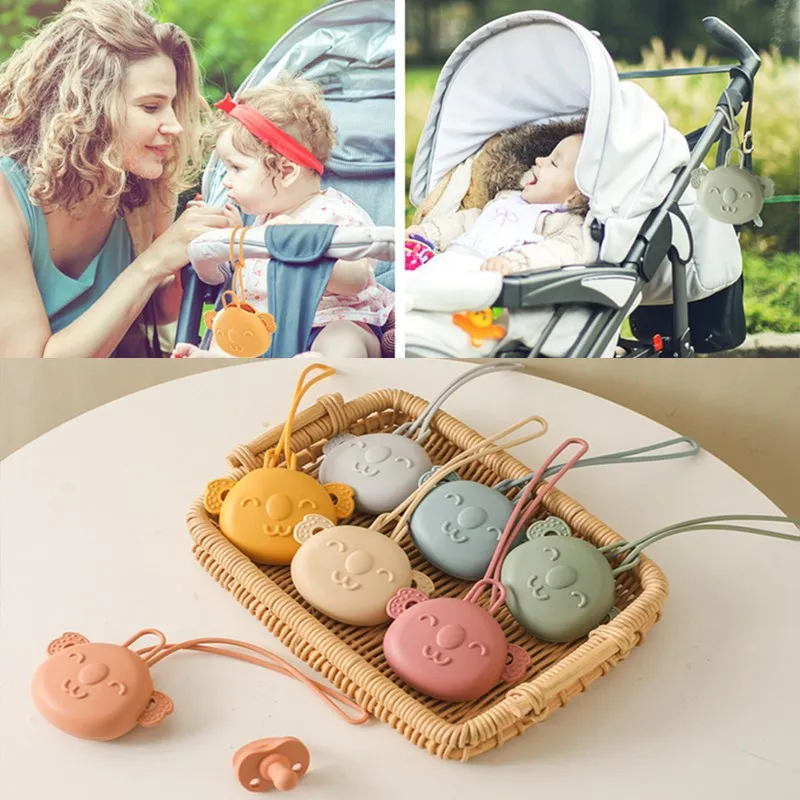 

Koala Baby Silicone Pacifier Holder Container Box Infant Portable Soother Animal Pacifier Chain BPA Free Silicone Storage Box