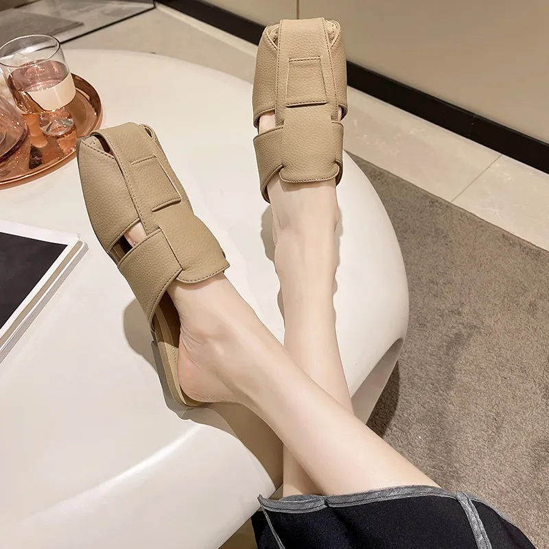 

Shoes Woman's Slippers Slides Cover Toe Female Mule 2022 Flat Mules Soft Rome PU Basic Cover Toe Female Shoes Ladies' Slippers M