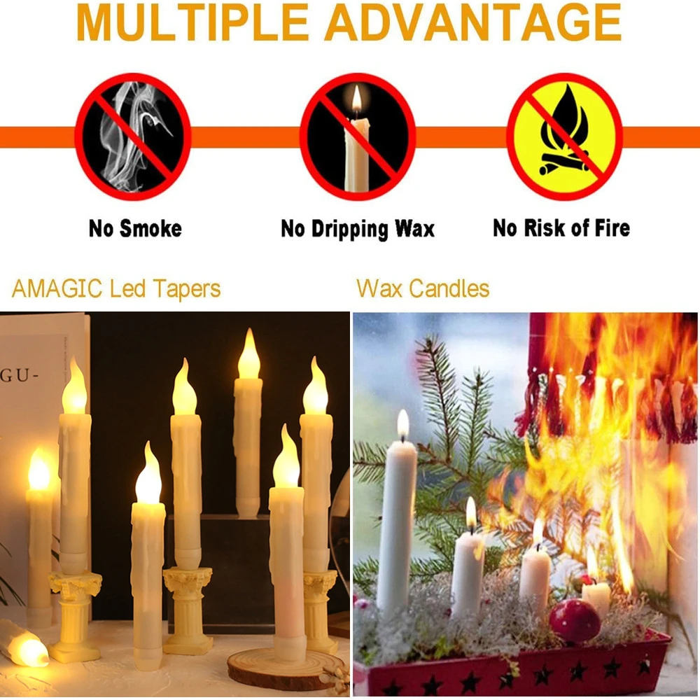Flameless Flickering Taper Candles with/without Remote Control Timer Wax 3D Wick Lamp for Christmas Wedding Home Decor |